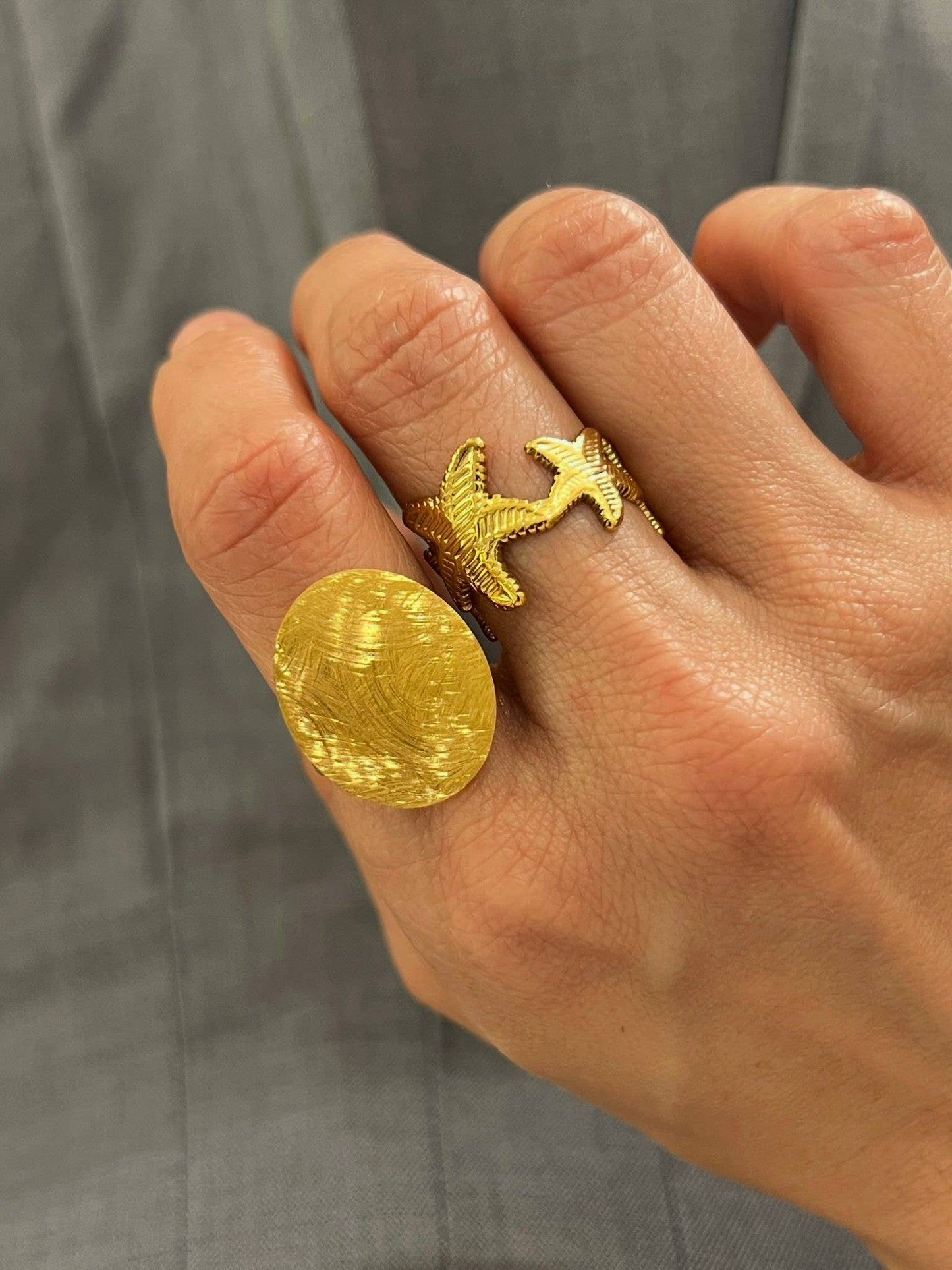 Dança das Estrelas | Anel ajustável com banho de ouro 14k